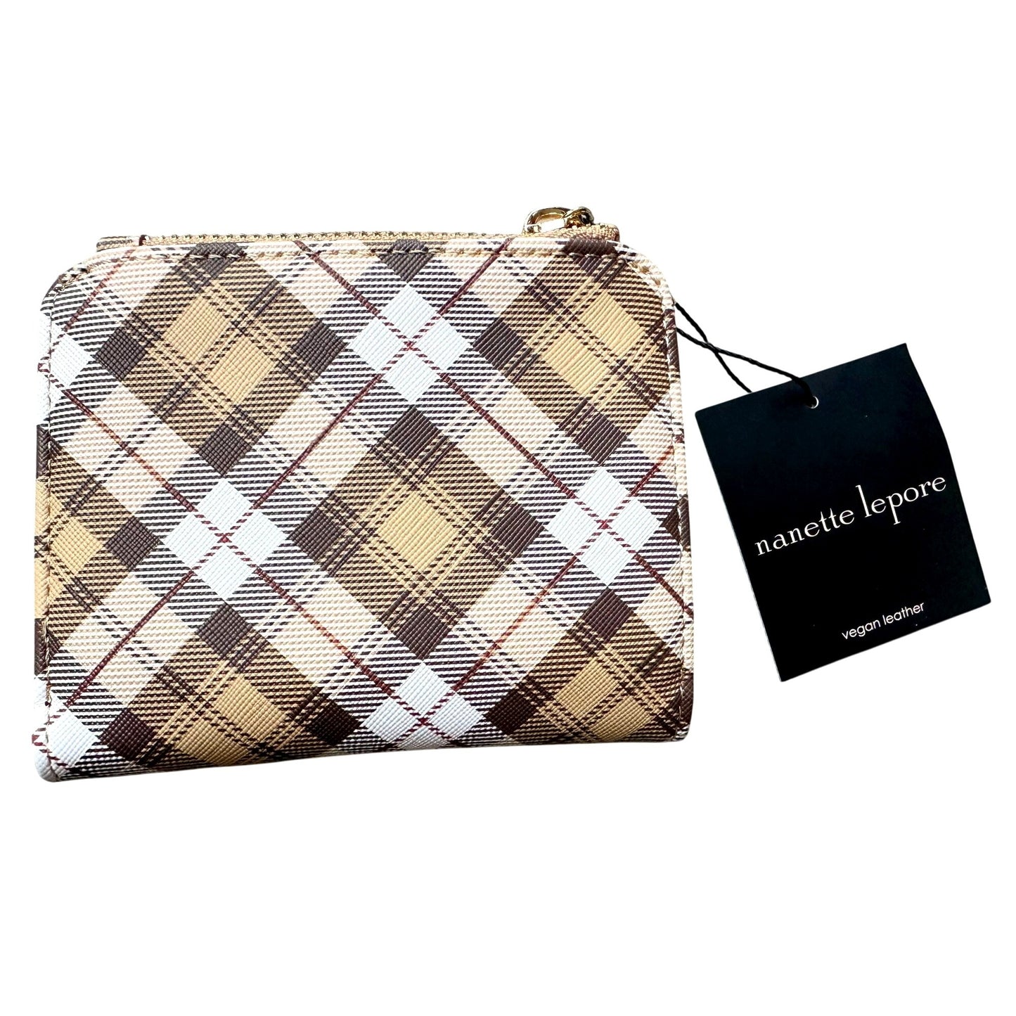 Nanette Lepore Tan Tartan Plaid Bifold Wallet Removable with ID / Card Insert - NWT