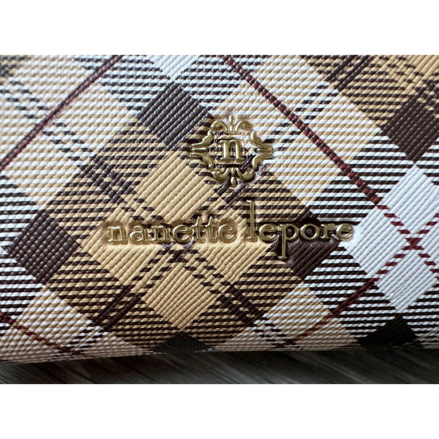 Nanette Lepore Tan Tartan Plaid Bifold Wallet Removable with ID / Card Insert - NWT