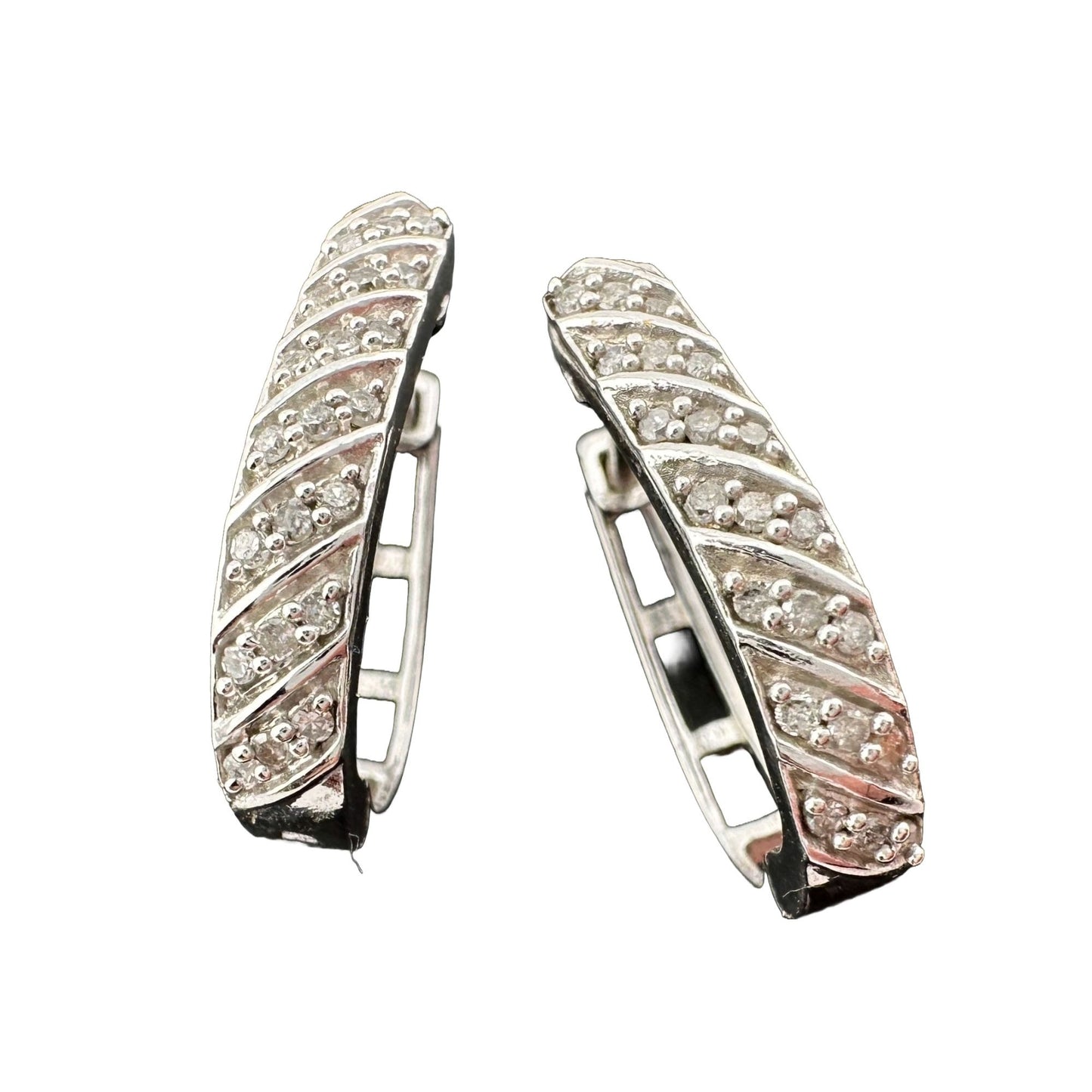 Beautiful 1/4 Carats Diamond Wave Hoop Earrings - Sterling Silver - Natural Diamonds