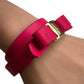 Salvatore Ferragamo Deep Pink Leather Vara Ribbon Bow Double Wrap Bracelet