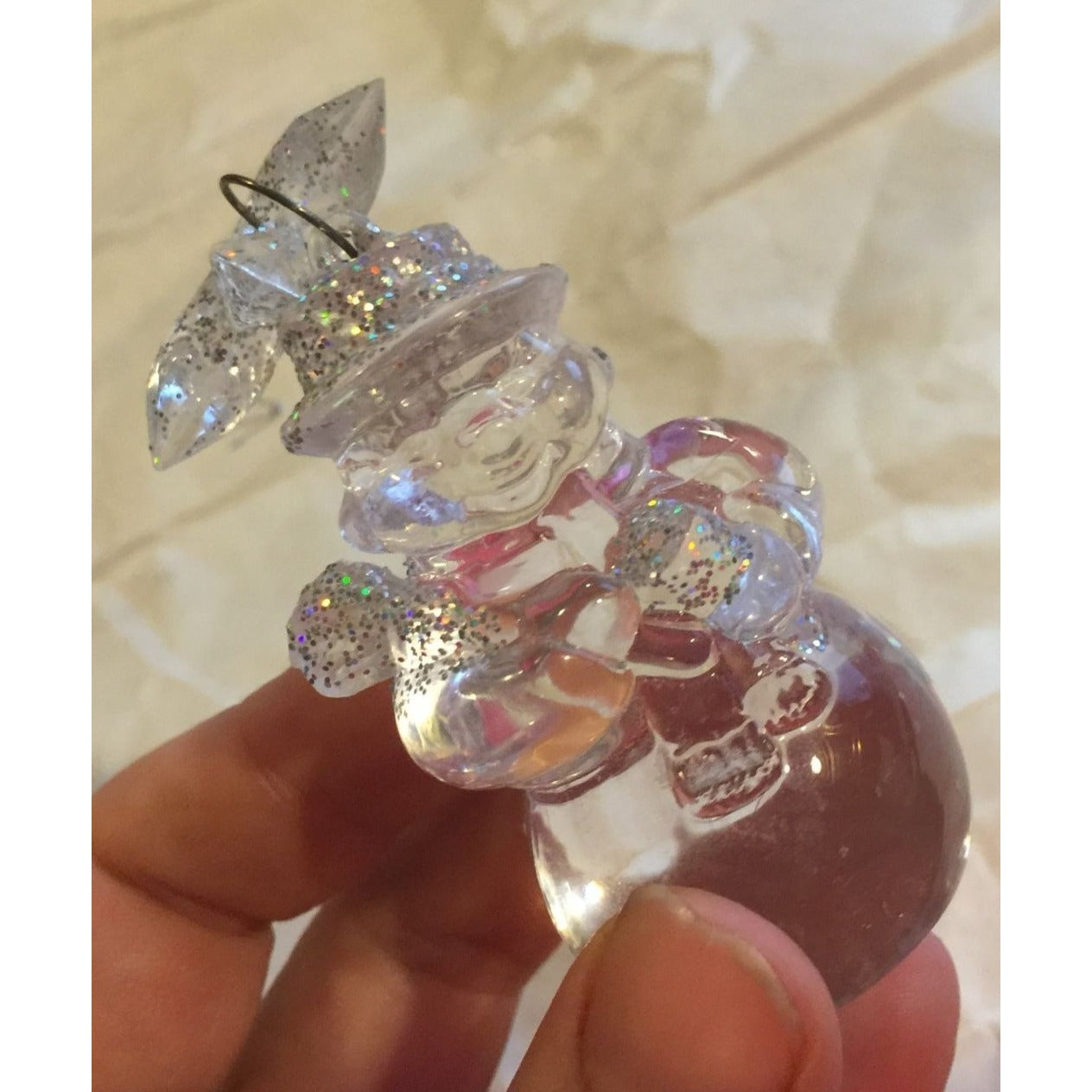 Vintage Clear Sparkly Snowman Christmas Tree Ornament- 3 inches