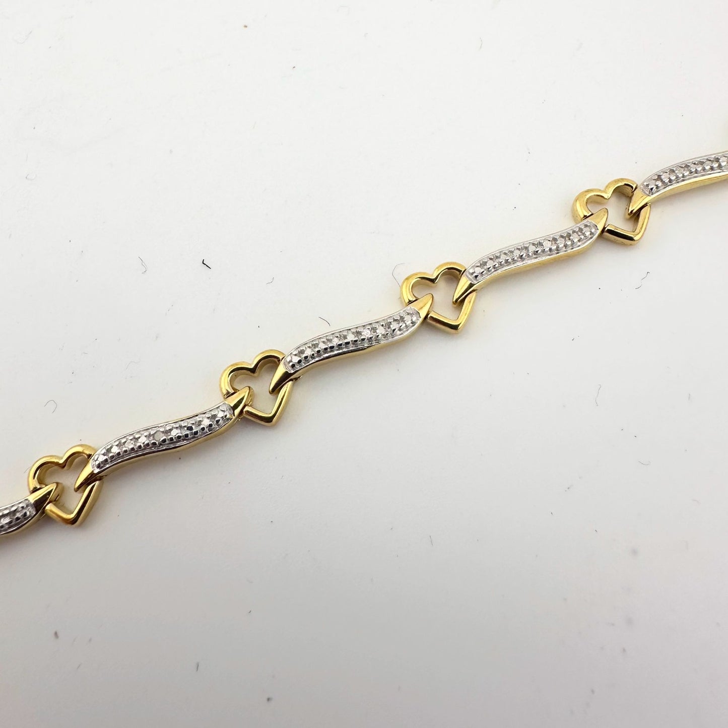 Beautiful Heart and Diamond Ribbon Bracelet - 14kt Gold overlay Sterling Silver - Spread Some Love!