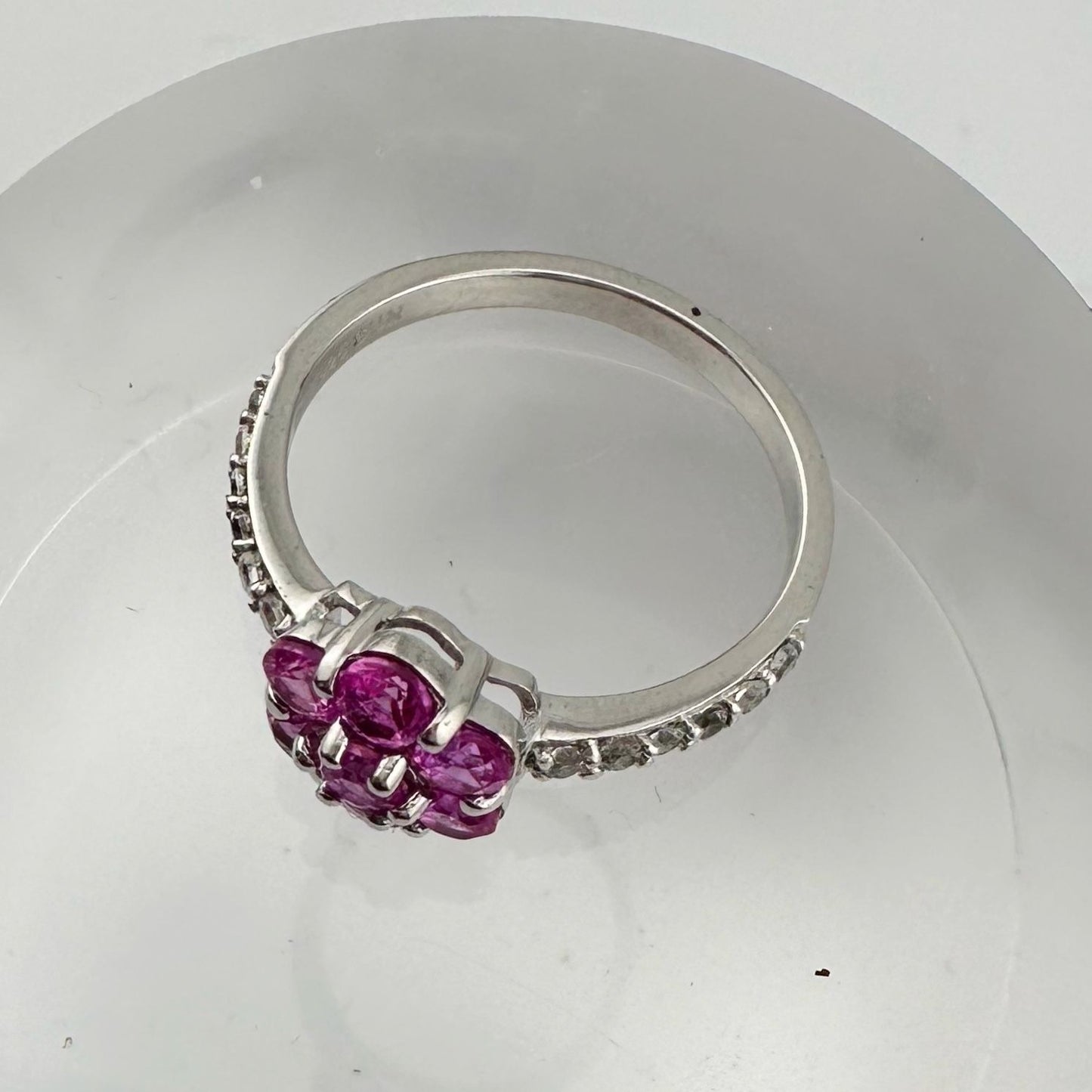 Pretty and Bright - Pink Lab Created Sapphire Petals Flower Ring - Sterling Silver Size 7.25