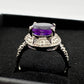 Beautiful Dark Purple Amethyst and Diamond Accent Ring - Sterling Silver Size 7.25