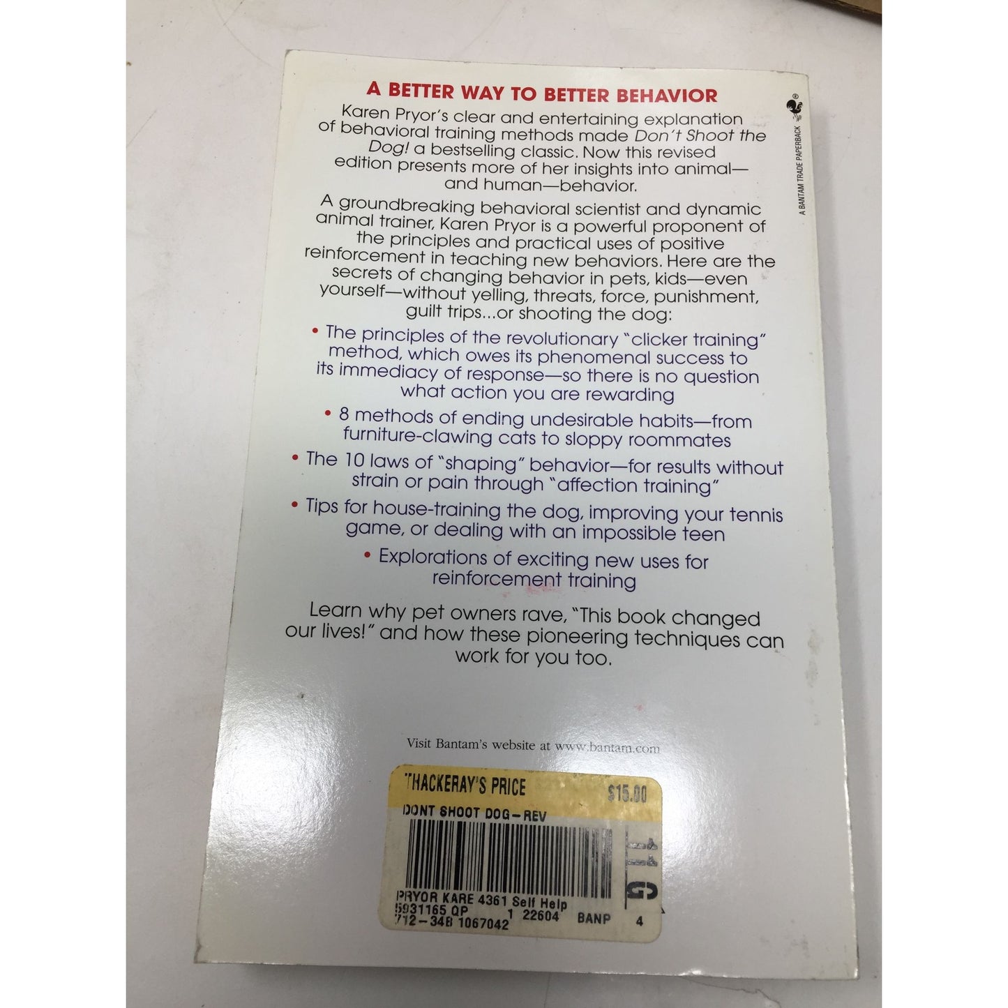 Don't Shoot The Dog Paperback Book by Karen Pryor