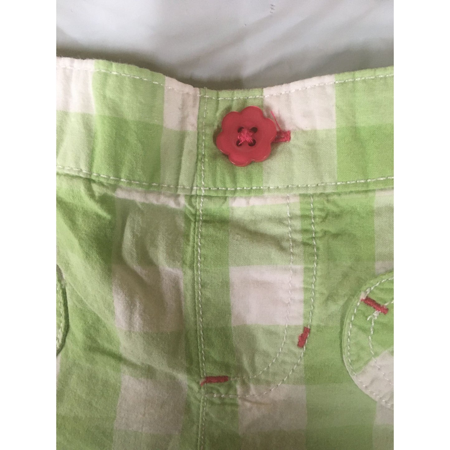 Jumping Beans Toddler Girl Shorts Size 3T Green/White with Pink Flower Button/Pockets