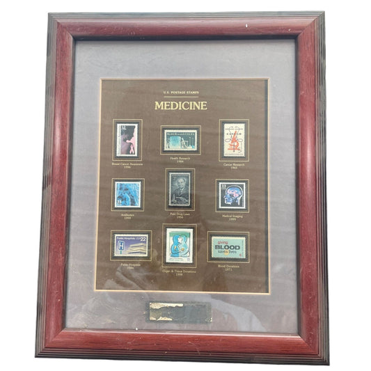 Vintage US Postage Stamps of Medicine Framed & Matted