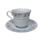 F.T.D.A 1987 Teacup and Saucer Set with Pink/Blue Flowers printed on both