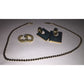 Womens Gold Tone Chain Necklace & 2 Pairs of Matching Earrings (Gold Hoops/Teal Earrings)