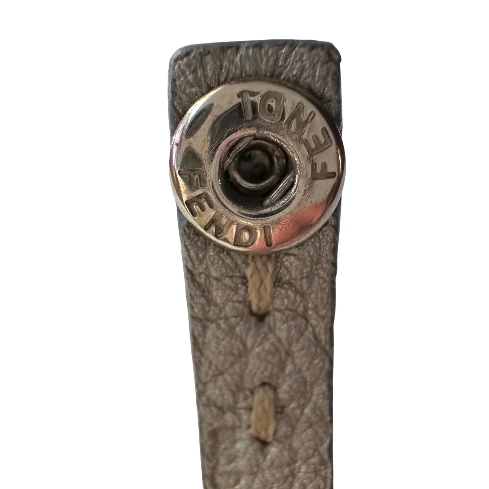 Fendi Selleria Silver Tone Metallic Cuff with Gray Leather Double Wrap Bracelet - Fendi - Bracelet - A+ Stuff