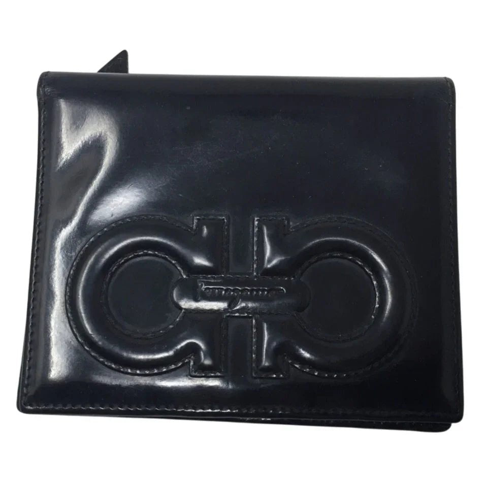 Ferragamo Bi - fold Wallet - Double Gancini Enamel Black - Salvatore Ferragamo - Wallet - A+ Stuff