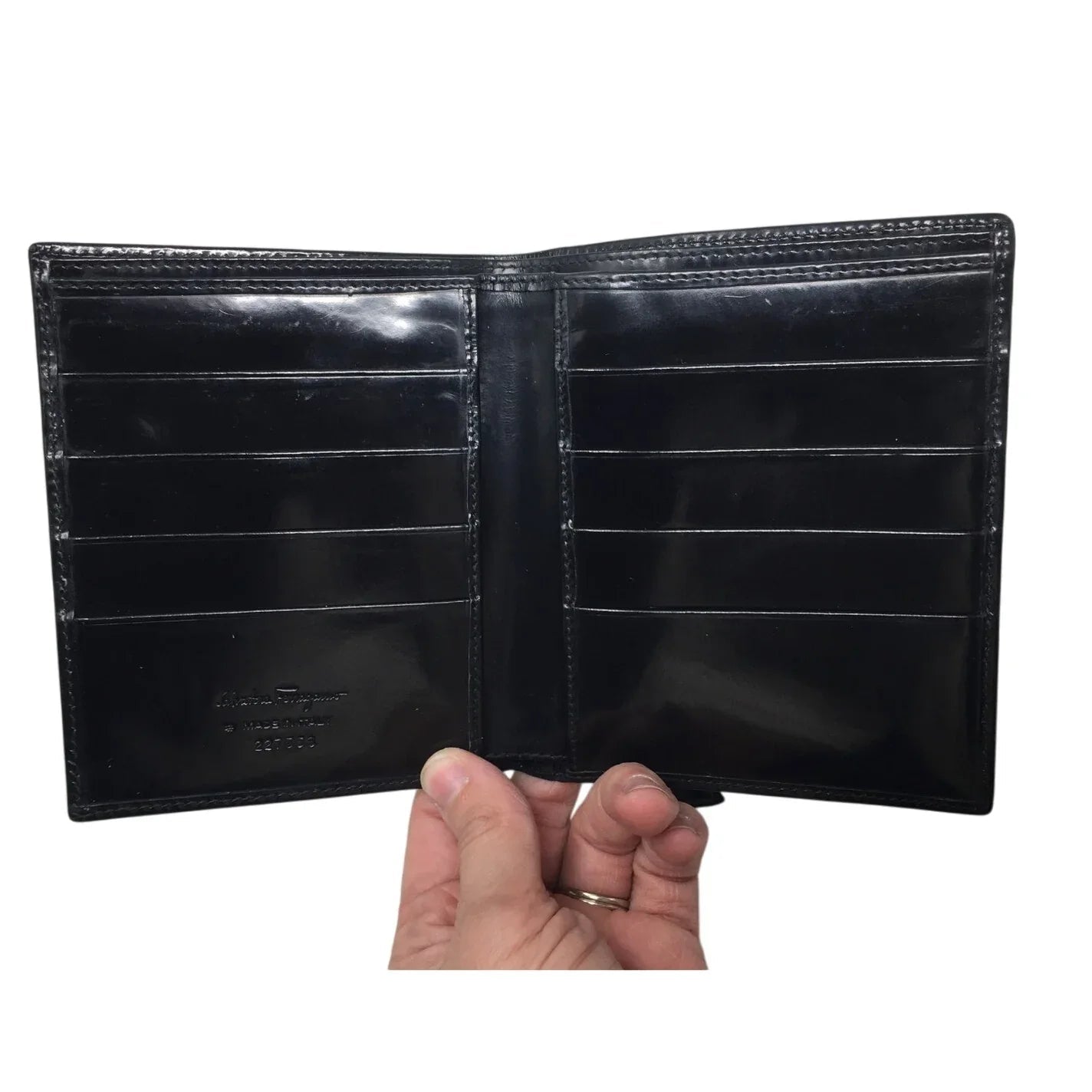 Ferragamo Bi - fold Wallet - Double Gancini Enamel Black - Salvatore Ferragamo - Wallet - A+ Stuff