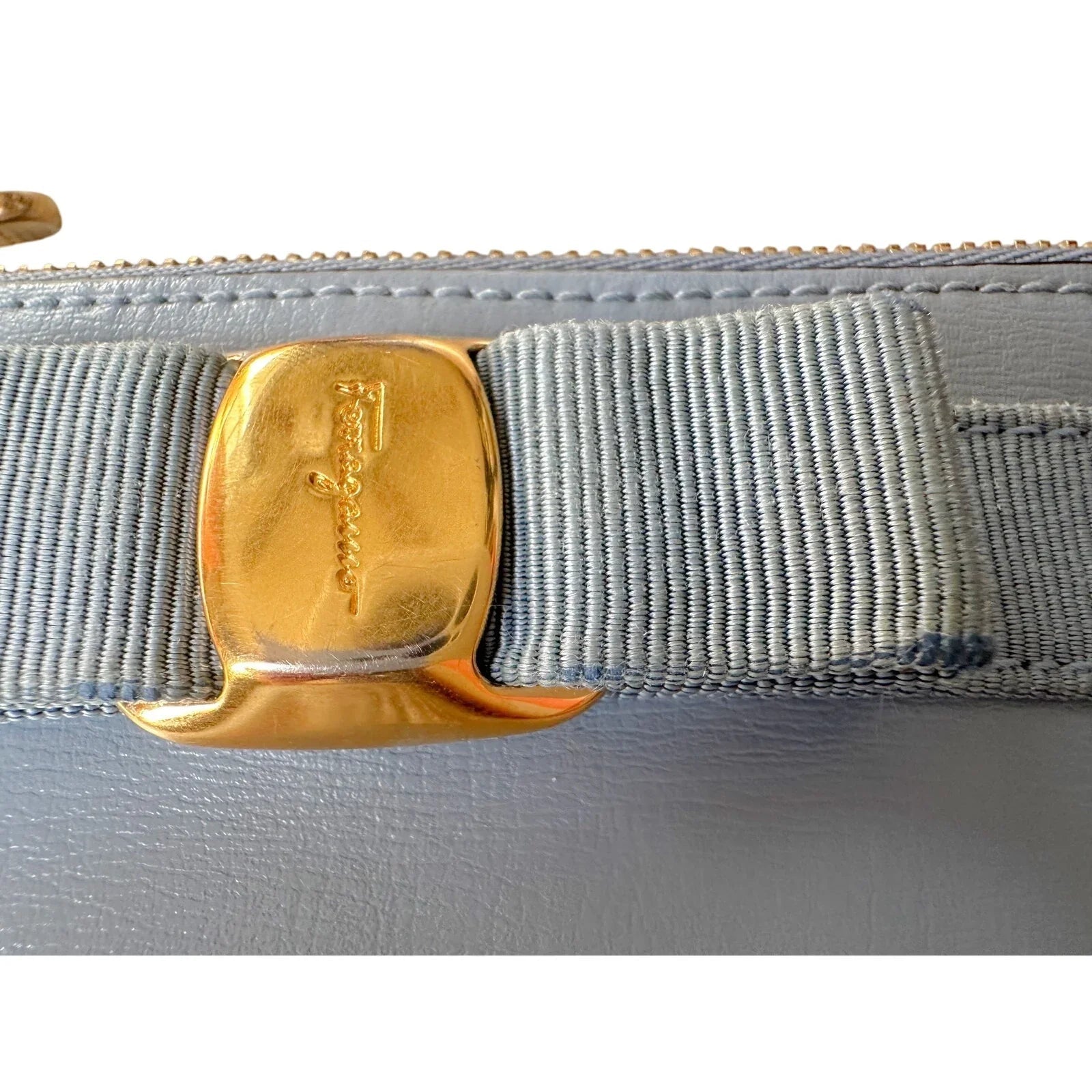 Ferragamo Powder Blue Bow Zippered Pouch Card Holder - Ferragamo - Wallet - A+ Stuff