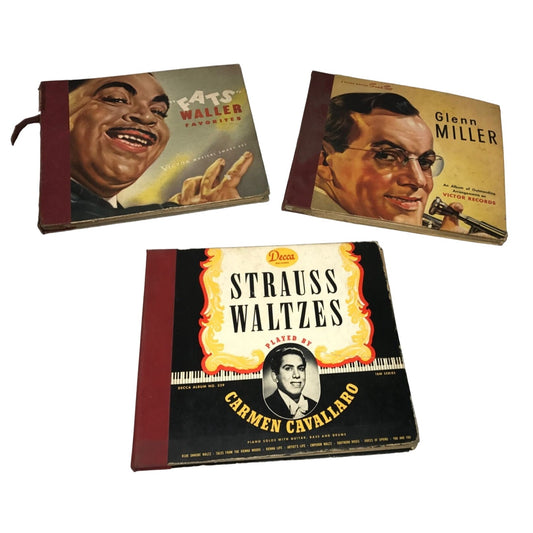 Vintage Record Album Books- Fats Waller Favorites, Glenn Miller and Strauss Waltzes