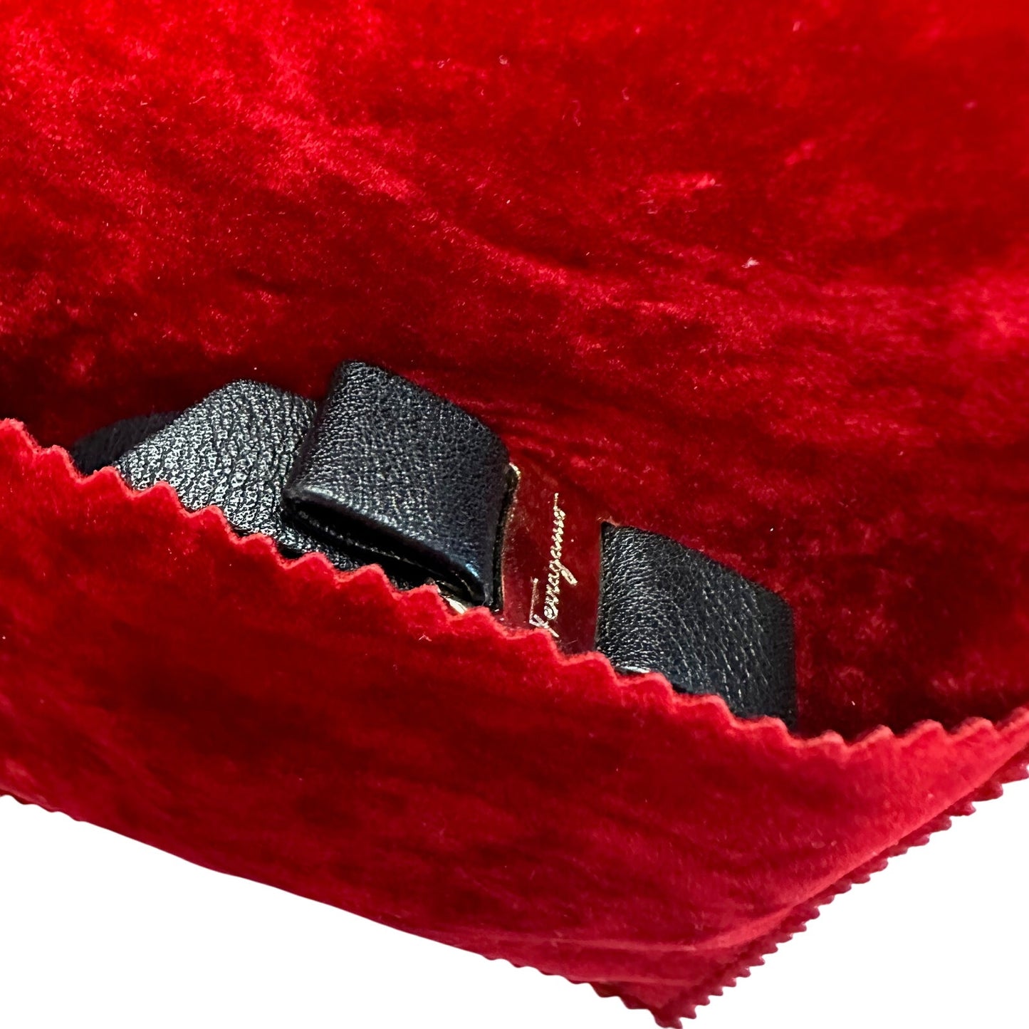 Salvatore Ferragamo Black Leather Vara Bow Bracelet with Pouch