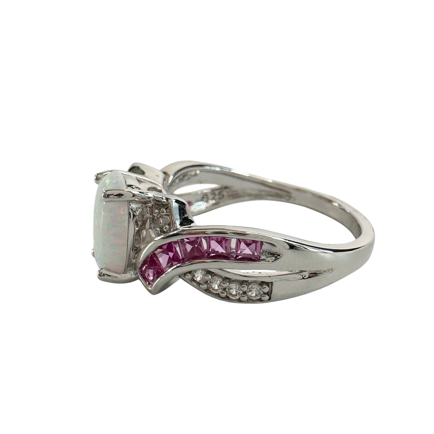 Beautiful Lab Created Opal & Sapphire Ring - Size 7