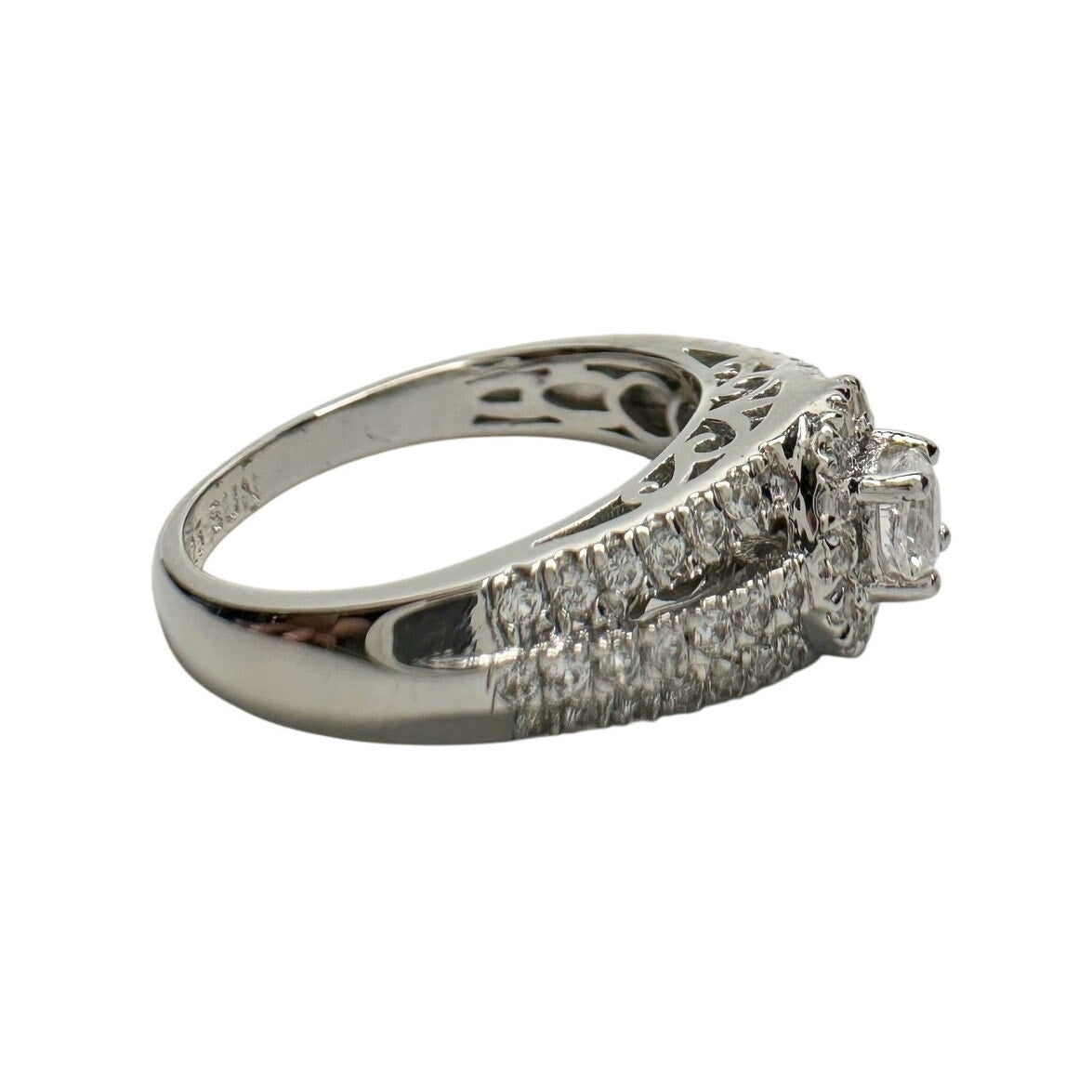 Brilliant White Topaz Split Shank Lab Created Ring Sterling Silver