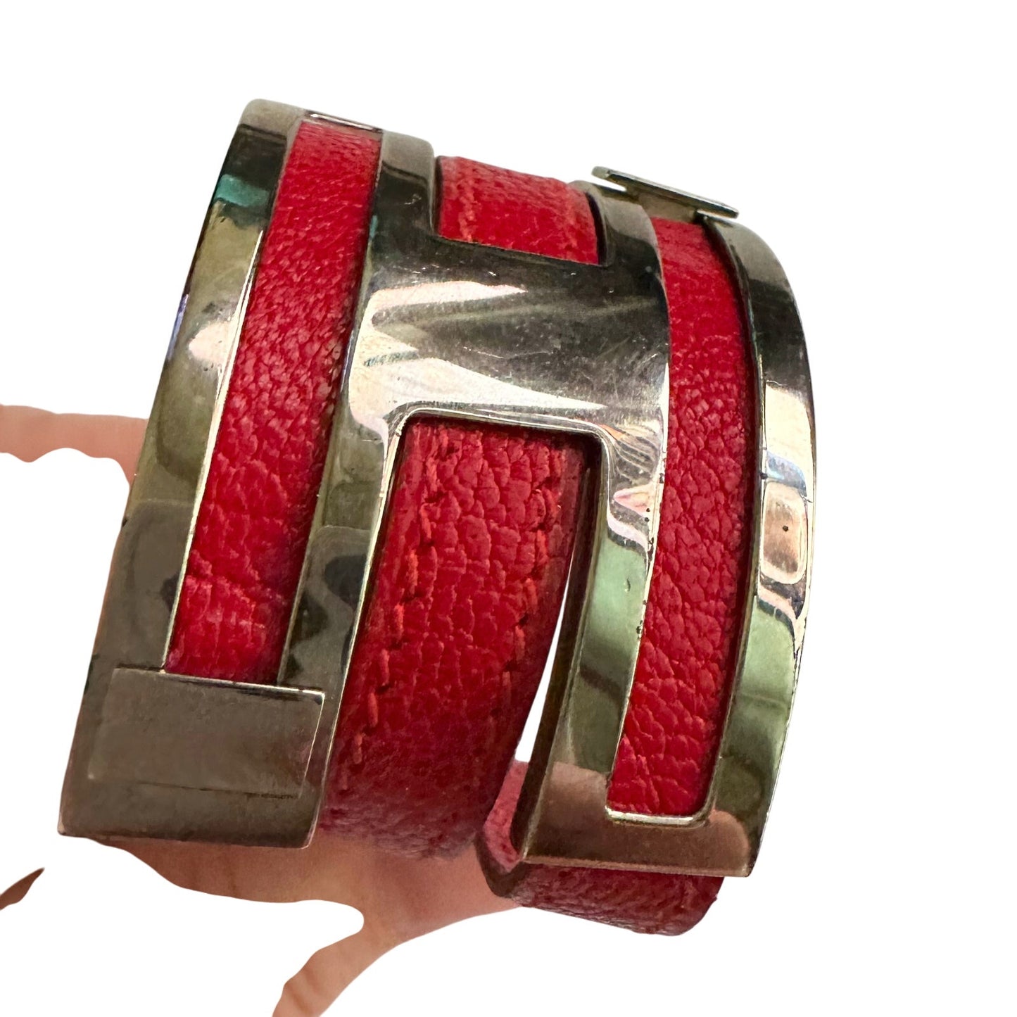 Hermes Pousse - Pousse Red Leather Wrap Bracelet