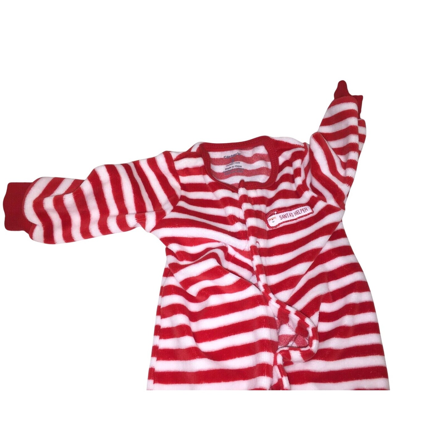 Baby CHRISTMAS Pajamas - SANTA'S HELPER Red/White Striped Sleeper infants 3 Mos