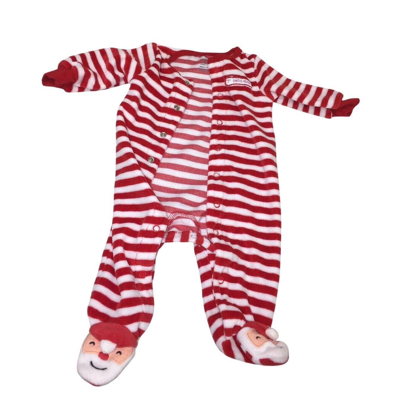 Baby CHRISTMAS Pajamas - SANTA'S HELPER Red/White Striped Sleeper infants 3 Mos