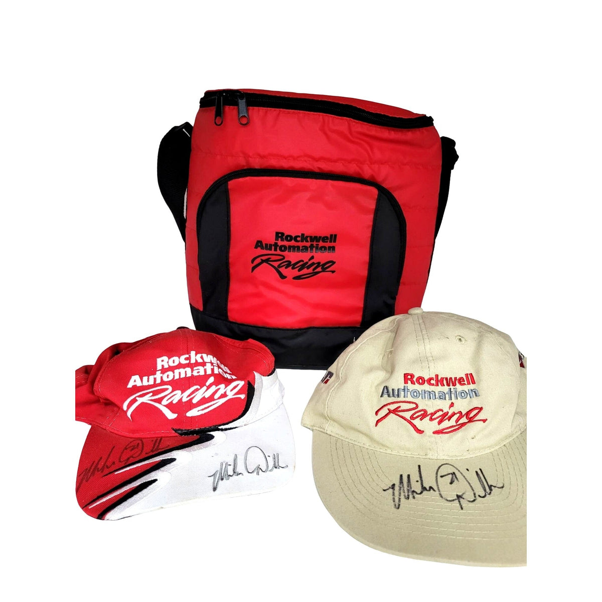 NASCAR Mike Dillon Autographed Hats & Rockwell Automation Cooler Bag Lot Rockwell Automation Racing  A+ Stuff Sports Collectibles