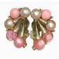 Vintage Mid Century Pink Faux Pearl Cluster Clip On Earrings Gold Tone Leaf Fan Retro Costume Jewelry 1950s 1960s Unsure  A+ Stuff Earrings