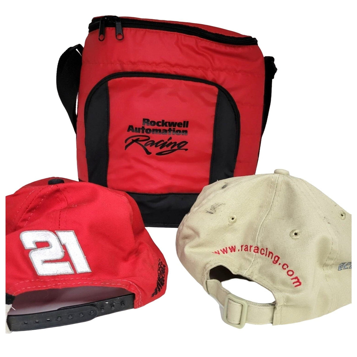 NASCAR Mike Dillon Autographed Hats & Rockwell Automation Cooler Bag Lot Rockwell Automation Racing  A+ Stuff Sports Collectibles