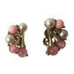 Vintage Mid Century Pink Faux Pearl Cluster Clip On Earrings Gold Tone Leaf Fan Retro Costume Jewelry 1950s 1960s Unsure  A+ Stuff Earrings