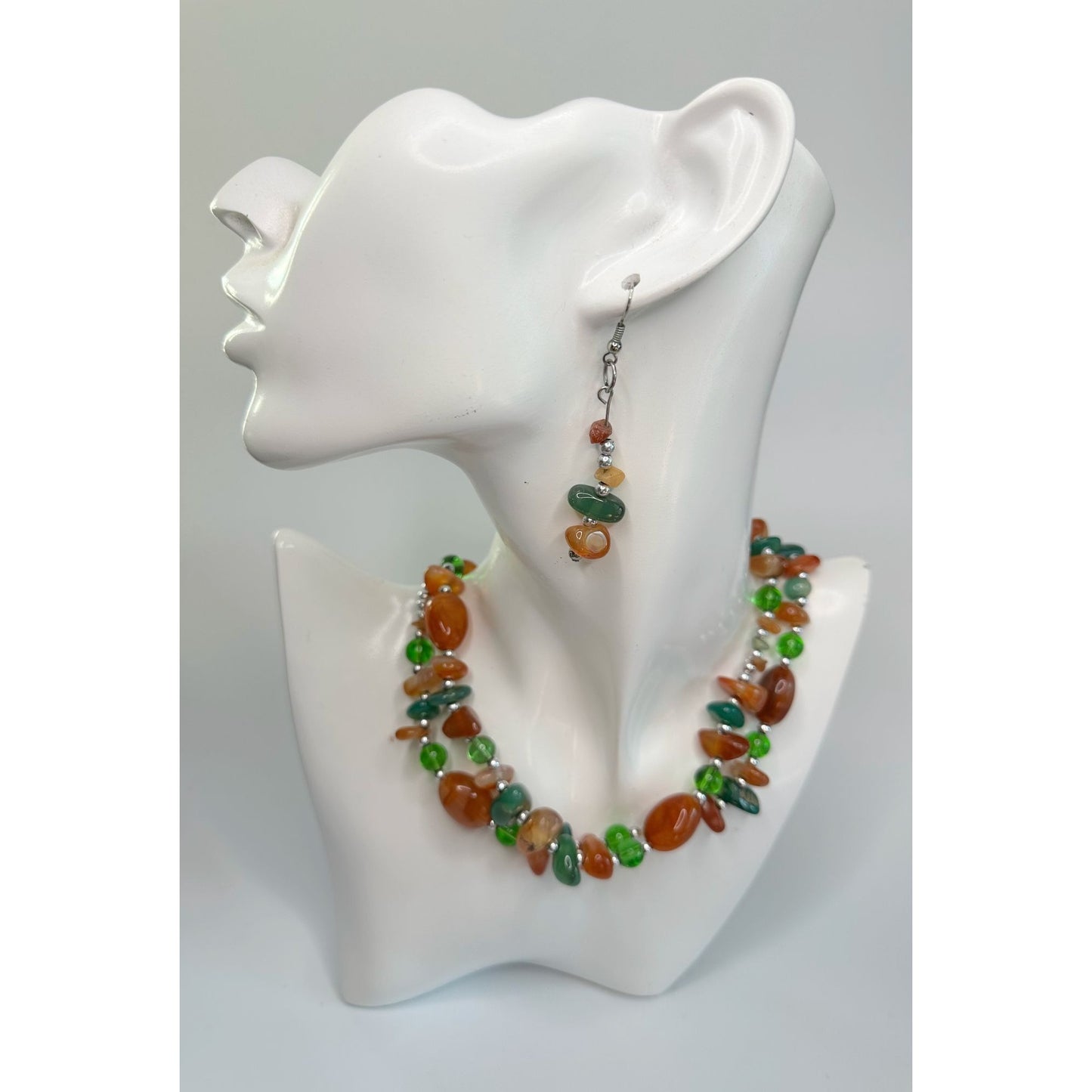 Women's Colorful Beaded Necklace and Matching Earrings