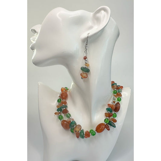 Women's Colorful Beaded Necklace and Matching Earrings