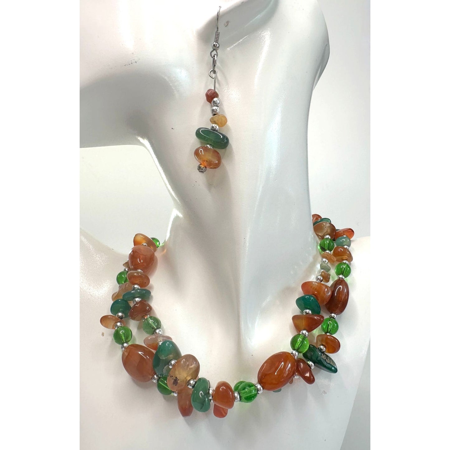 Women's Colorful Beaded Necklace and Matching Earrings