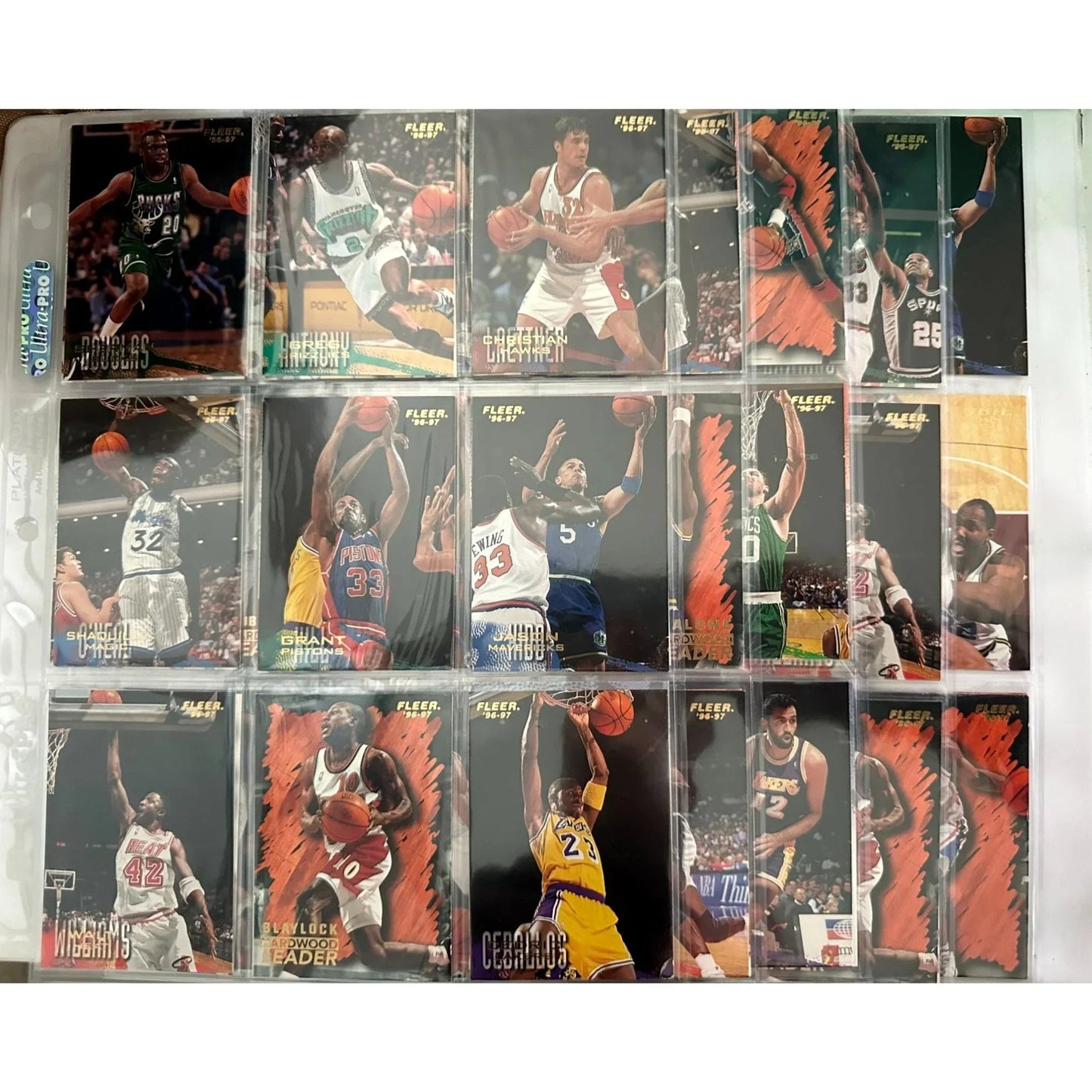 Fleer 1996 - 97 NBA Basketball Trading Cards Lot - 5 Double Sided Binder Pages - Fleer - A+ Stuff