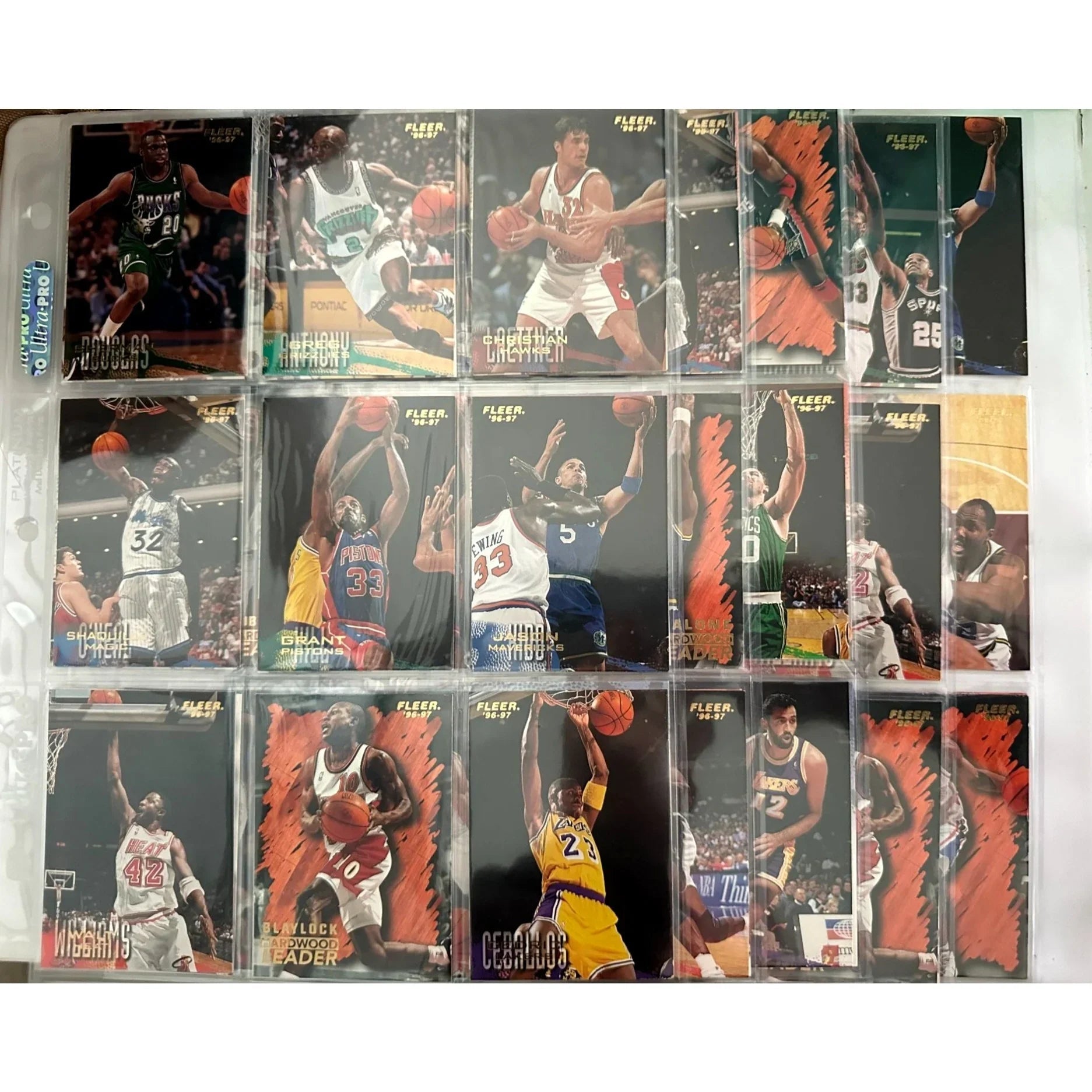 Fleer 1996 - 97 NBA Basketball Trading Cards Lot - 5 Double Sided Binder Pages - Fleer - A+ Stuff