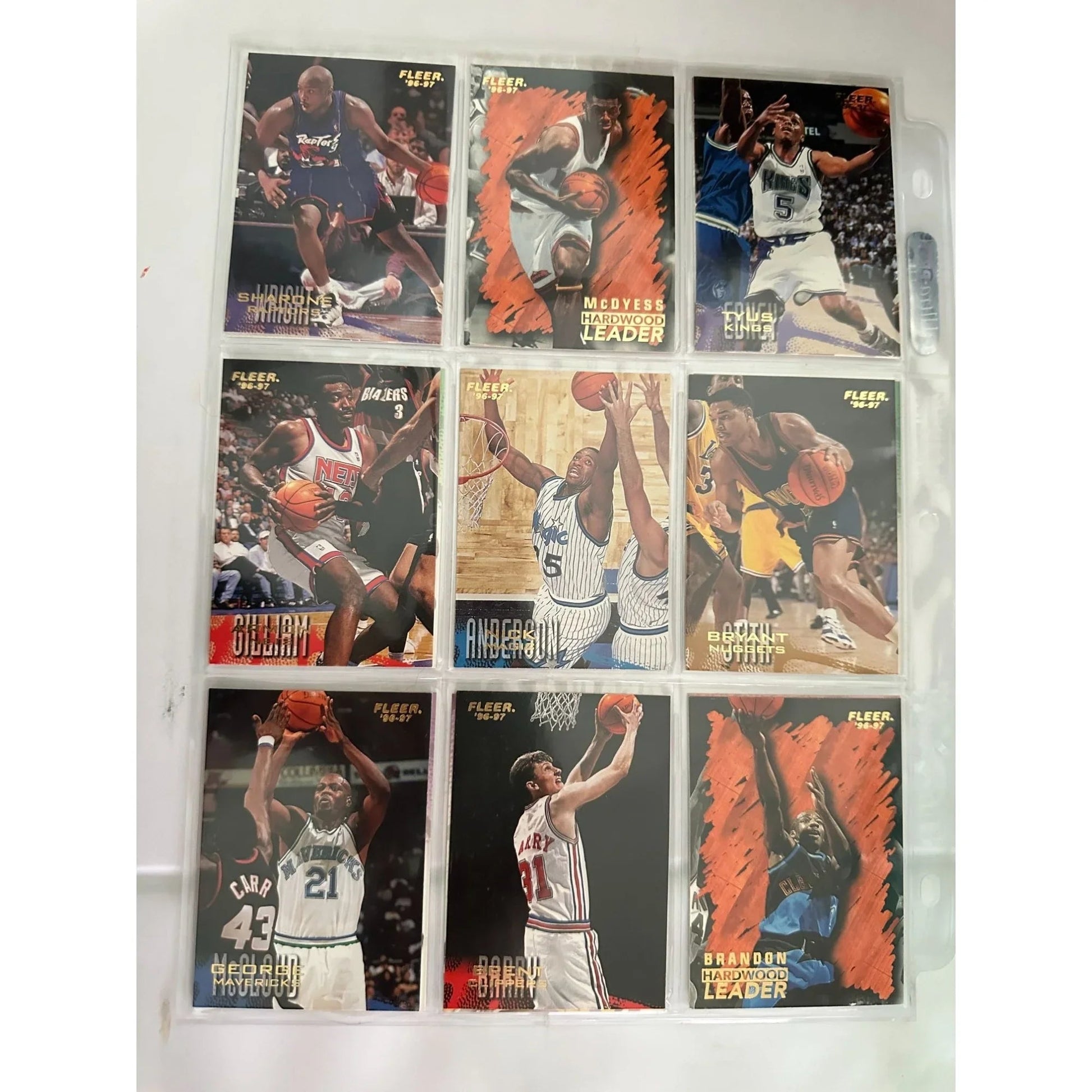 Fleer 1996 - 97 NBA Basketball Trading Cards Lot - 5 Double Sided Binder Pages - Fleer - A+ Stuff