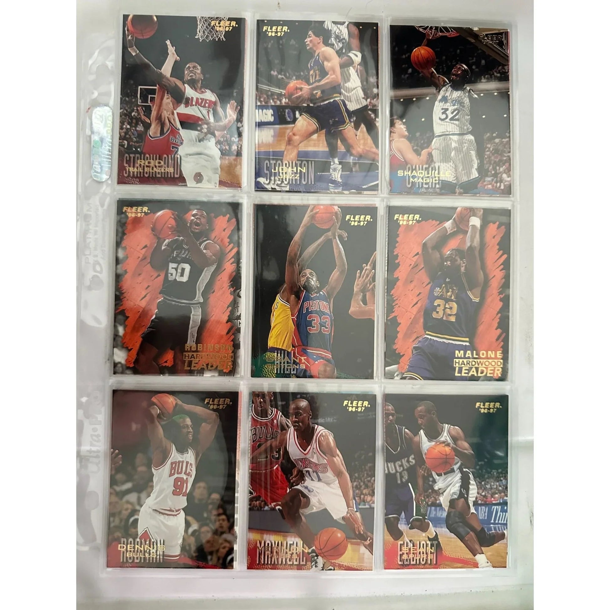 Fleer 1996 - 97 NBA Basketball Trading Cards Lot - 5 Double Sided Binder Pages - Fleer - A+ Stuff