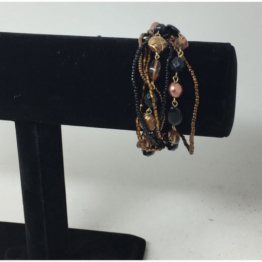 Lia Sophia Beautiful Gold Tone Multi Strand Bracelet with Brown/Black Beads
