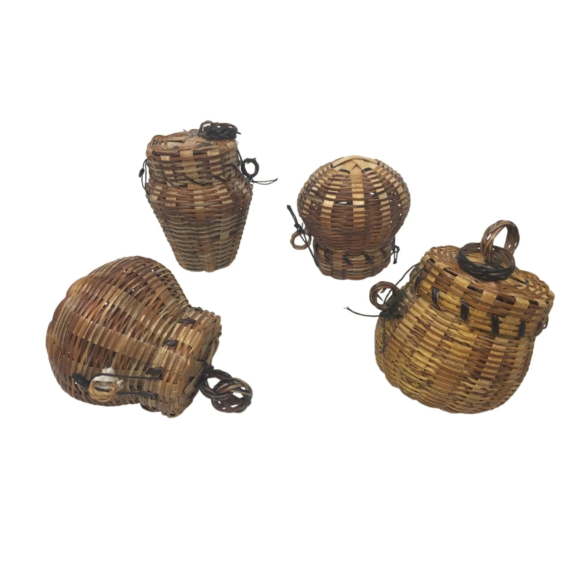 Four (4) Small Brown Handmade Wicker Baskets - A+ Stuff - Collectibles - A+ Stuff