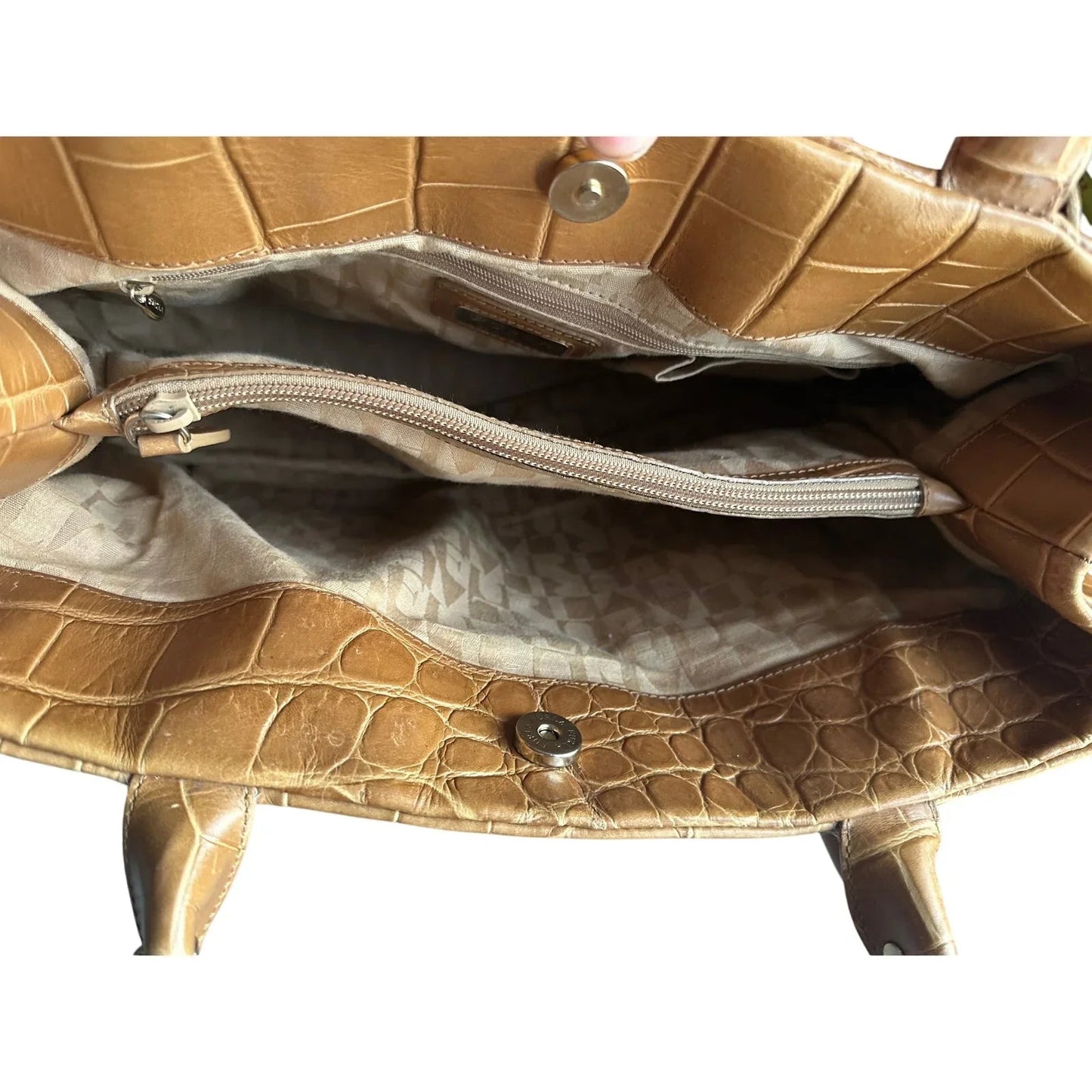 FURLA Croc Embossed Camel Colored Leather Bag - FURLA - satchel bag - A+ Stuff