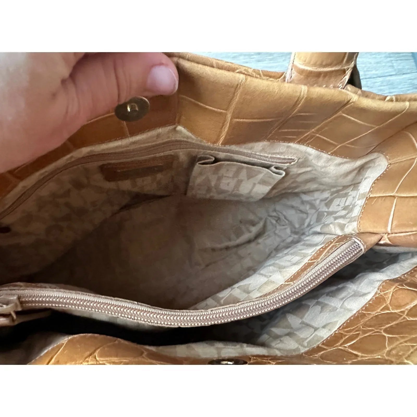 FURLA Croc Embossed Camel Colored Leather Bag - FURLA - satchel bag - A+ Stuff