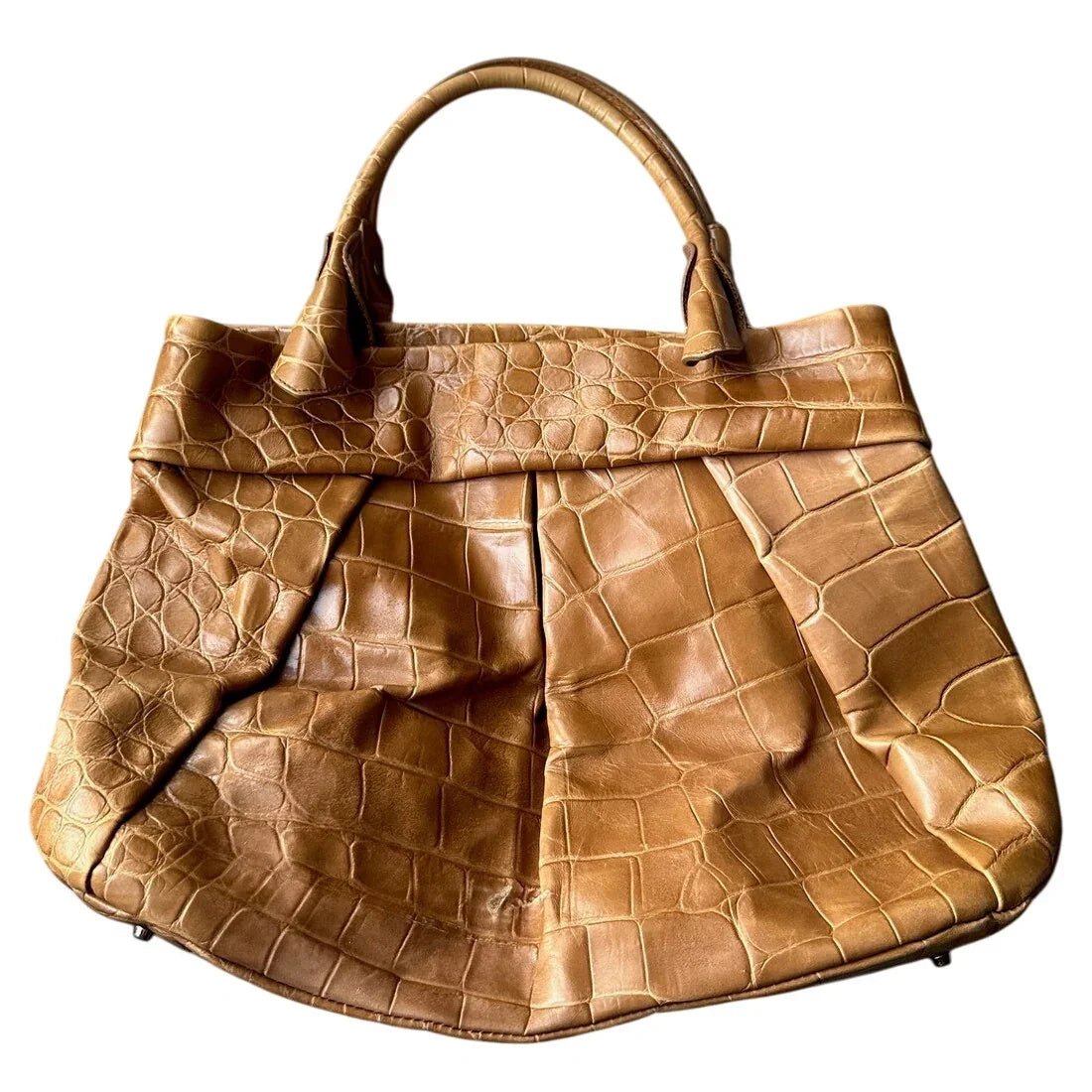 FURLA Croc Embossed Camel Colored Leather Bag - FURLA - satchel bag - A+ Stuff
