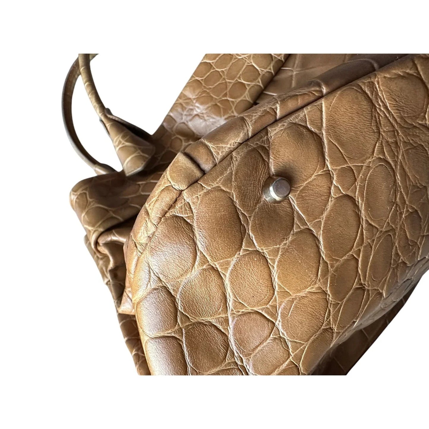 FURLA Croc Embossed Camel Colored Leather Bag - FURLA - satchel bag - A+ Stuff