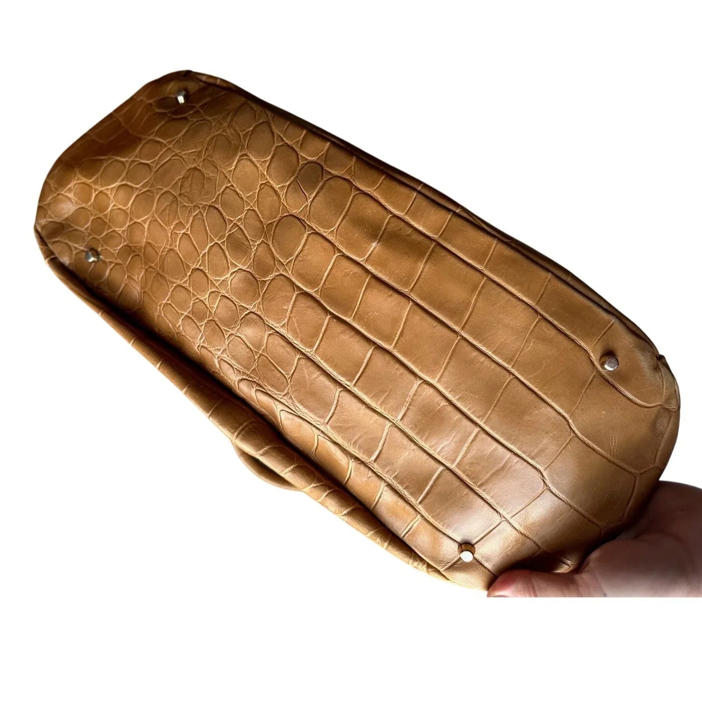 FURLA Croc Embossed Camel Colored Leather Bag - FURLA - satchel bag - A+ Stuff