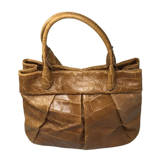 FURLA Croc Embossed Camel Colored Leather Bag - FURLA - satchel bag - A+ Stuff