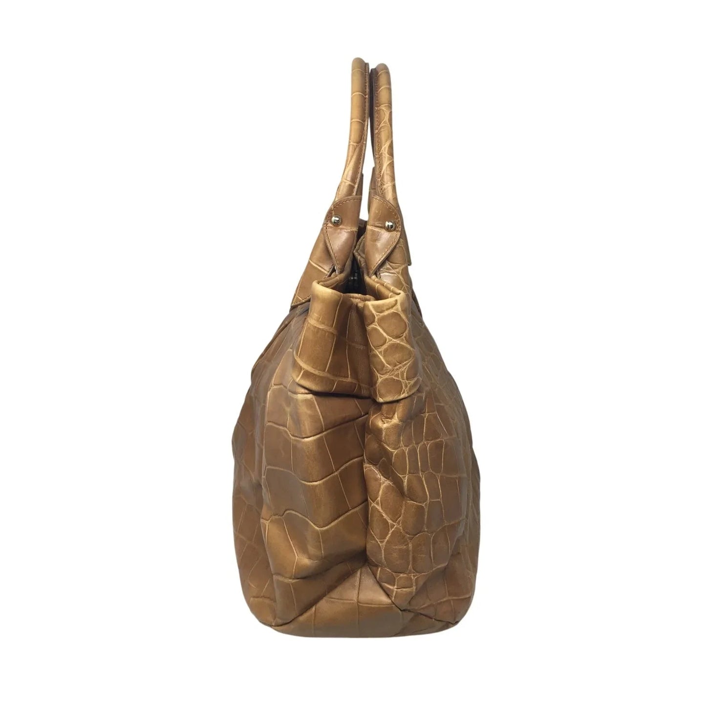 FURLA Croc Embossed Camel Colored Leather Bag - FURLA - satchel bag - A+ Stuff