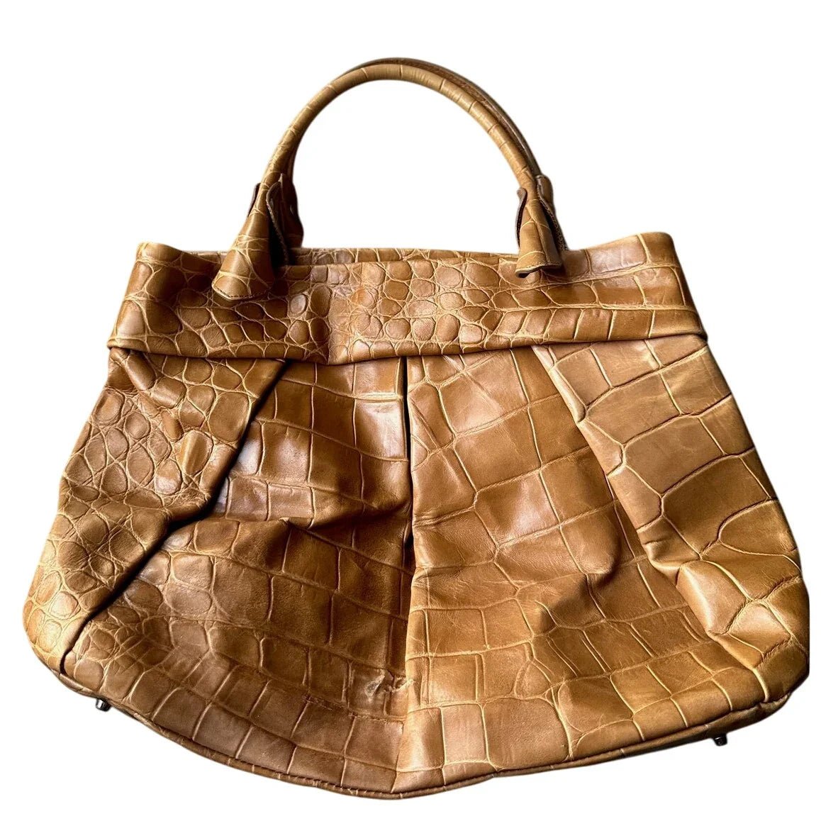 FURLA Croc Embossed Camel Colored Leather Bag - FURLA - satchel bag - A+ Stuff