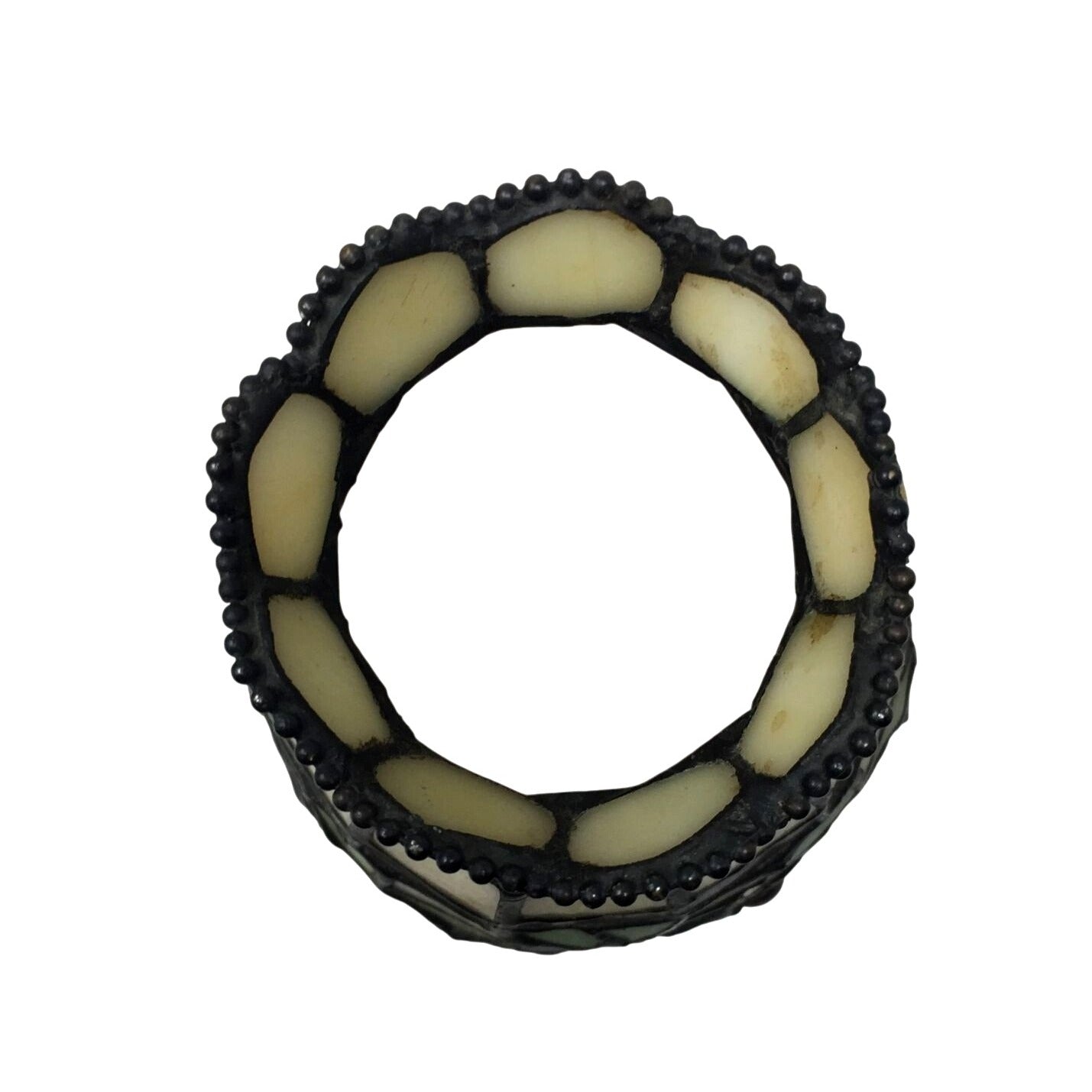 Beautiful Stained Glass Lamp Shade with Scalloped Top Edge and Inlaid Fruit Design at Bottom