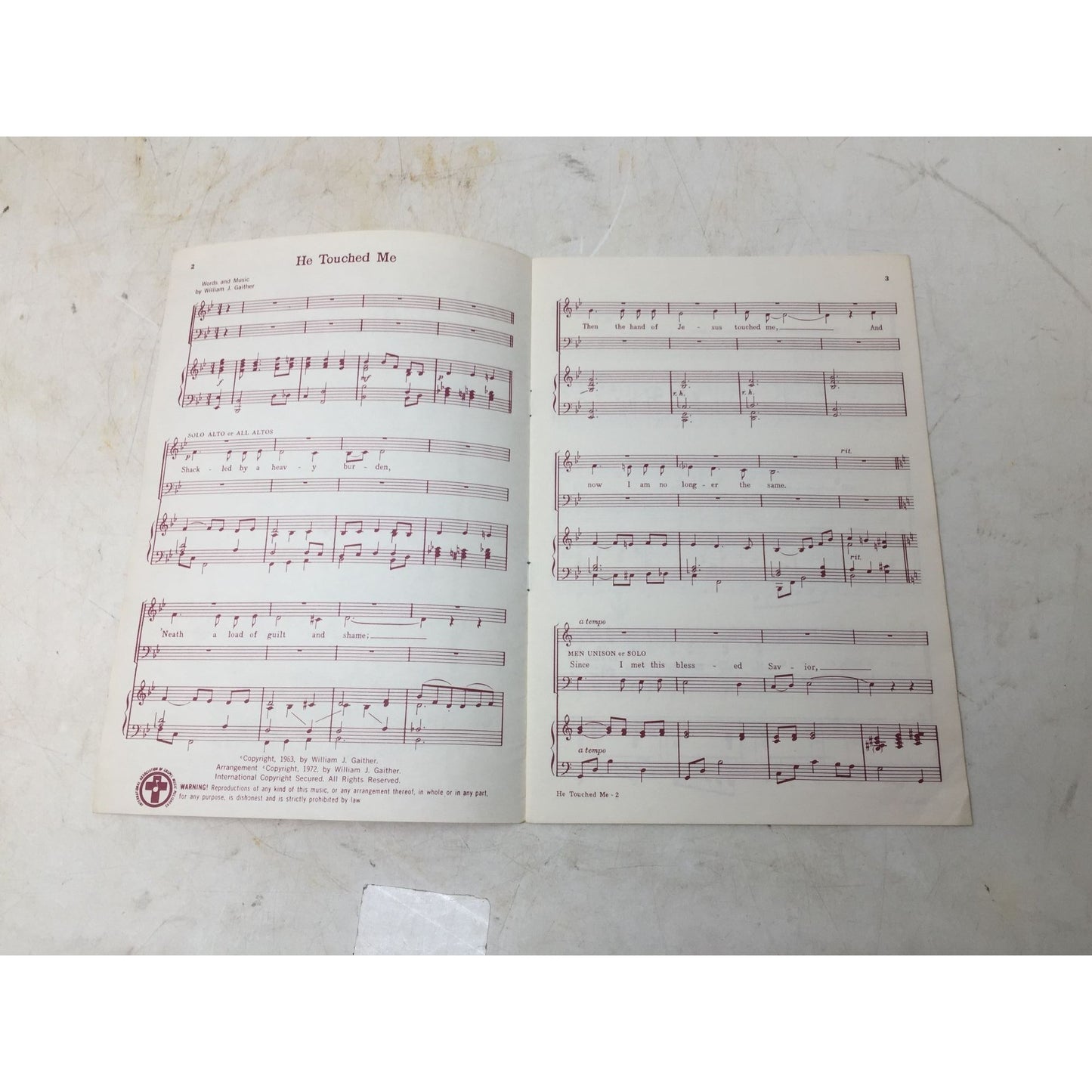 ''He Touched Me'' by William J. Gaither sheet music