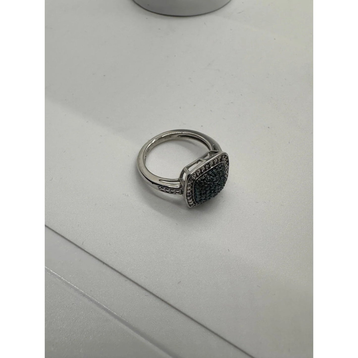 Genuine Cushion Cut Blue Diamond Ring Size 7 - Pretty with Natural Diamond Accent - A+ Stuff