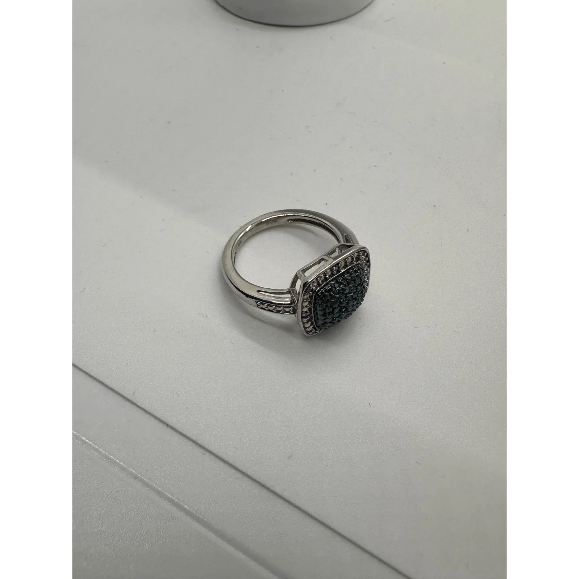 Genuine Cushion Cut Blue Diamond Ring Size 7 - Pretty with Natural Diamond Accent - A+ Stuff