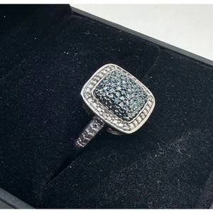Genuine Cushion Cut Blue Diamond Ring Size 7 - Pretty with Natural Diamond Accent